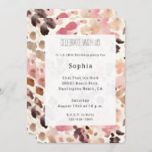 Pink Cream Brown Leopard Birthday 招待状 (正面/裏面)