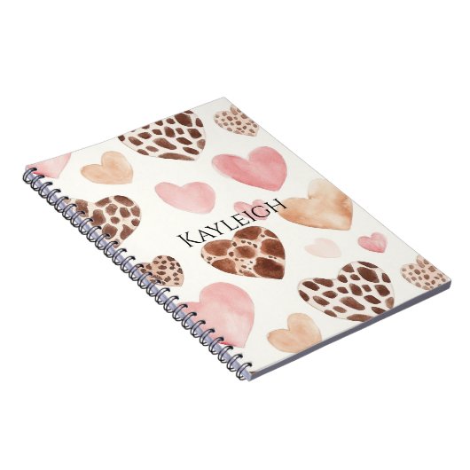 Pink Cream Brown Leopard Hearts Birthday ノートブック (右側)
