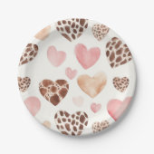 Pink Cream Brown Leopard Hearts Birthday ペーパープレート (正面)