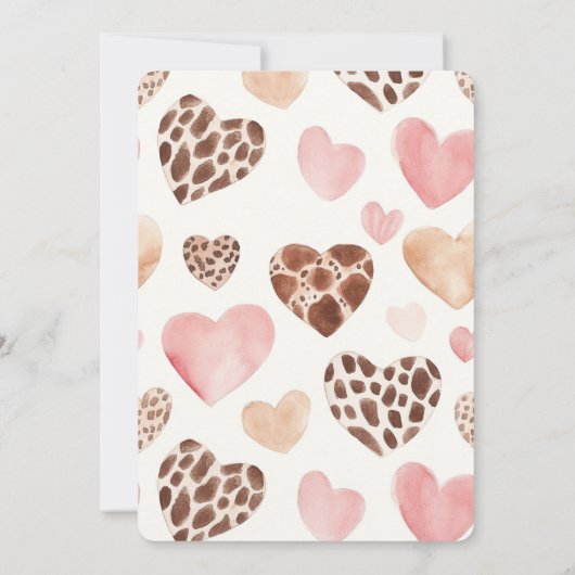 Pink Cream Brown Leopard Hearts Birthday 招待状 (裏面)