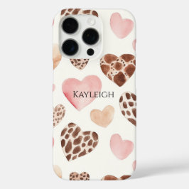 Pink Cream Brown Leopard Hearts   iPhone 16 Proケース