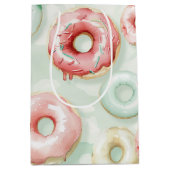 Pink Cream Donuts Birthday ミディアムペーパーバッグ (正面)