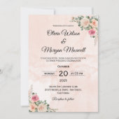 Pink Cream Floral Chic Wedding Invitation 招待状 (正面)