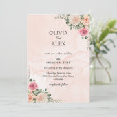 Pink Cream Floral Elegant Wedding Invitation 招待状 (スタンド正面)