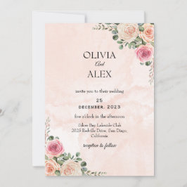 Pink Cream Floral Elegant Wedding Invitation 招待状