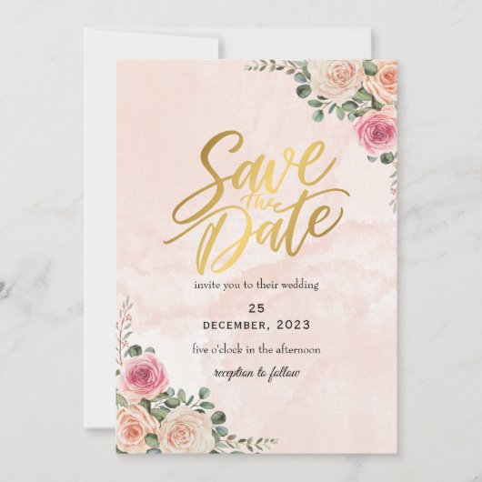 Pink Cream Floral Elegant Wedding Save the Date  招待状 (正面)