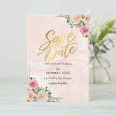 Pink Cream Floral Elegant Wedding Save the Date  招待状 (スタンド正面)