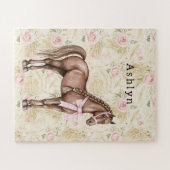 Pink Cream Floral Horse ジグソーパズル (横)