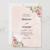 Pink Cream Floral Romantic Wedding Invitation 招待状 (正面)