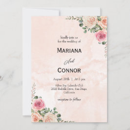 Pink Cream Floral Romantic Wedding Invitation 招待状