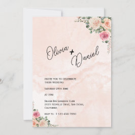 Pink Cream Floral Rustic Wedding Invitation 招待状
