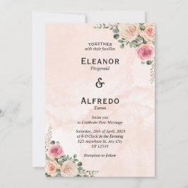Pink Cream Floral Vintage Wedding Invitation 招待状