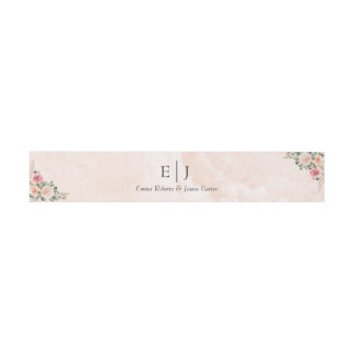Pink Cream Floral Wedding Invitation Belly Band 招待状ベリーバンド