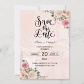 Pink Cream Floral Wedding Save the Date Cards 招待状 (正面)