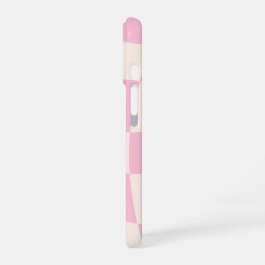 Pink Cream Grid Check Checker Board Phone Case iPhone 16ケース (左側面)