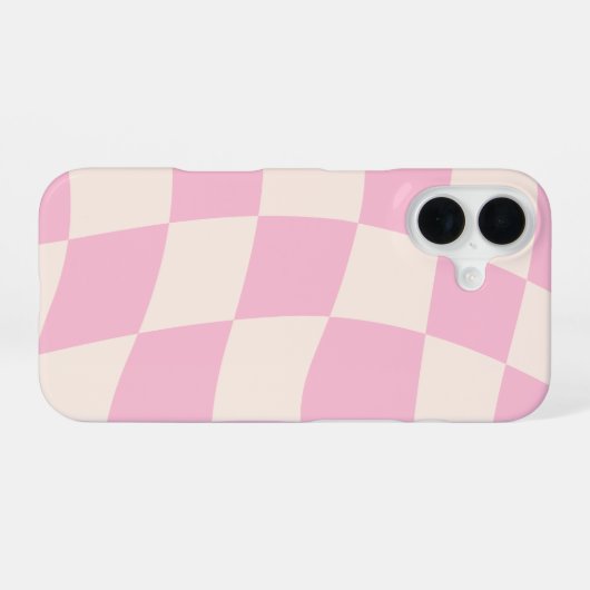 Pink Cream Grid Check Checker Board Phone Case iPhone 16ケース (裏面横)