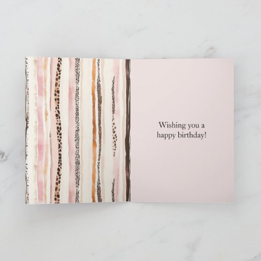 Pink Cream Hearts Leopard Animal Cake Birthday カード (内部)