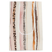 Pink Cream Leopard Print Stripes Birthday ミディアムペーパーバッグ (裏面)