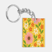 Pink, cream & Orange Flowers with Green Leaves キーホルダー (正面左)