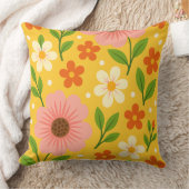 Pink, cream & Orange Flowers with Green Leaves クッション (ブランケット)