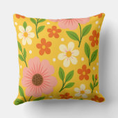 Pink, cream & Orange Flowers with Green Leaves クッション (裏面)