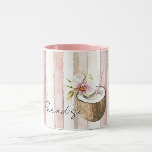 Pink Cream Paradise Tropical Coconut Orchid Flower マグカップ (中央)