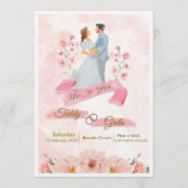 Pink Cream Watercolor Wedding Invitation 招待状 (正面)