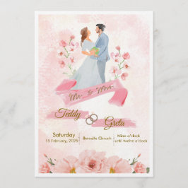 Pink Cream Watercolor Wedding Invitation 招待状