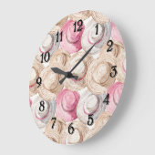 Pink Cream White Straw Hats ラージ壁時計 (傾斜)