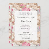 Pink Cream White Straw Hats Birthday 招待状 (正面/裏面)