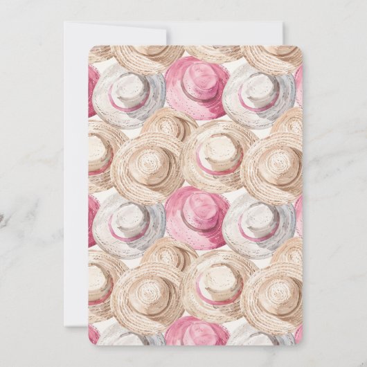 Pink Cream White Straw Hats Birthday 招待状 (裏面)