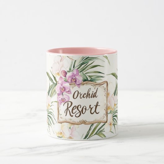 Pink Cream White Tropical Orchid Flowers Resort マグカップ (中央)