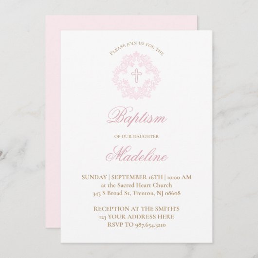 pink crest | Baptism Invitation 招待状 (正面/裏面)