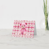 Pink Crochet Bear | Baby Shower Thank You サンキューカード (正面)