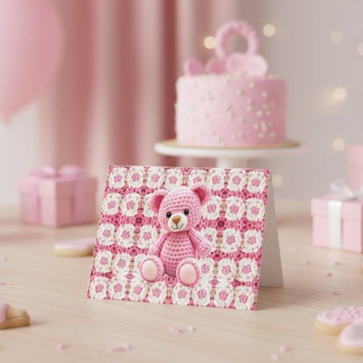 Pink Crochet Bear | Baby Shower Thank You サンキューカード