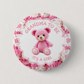 Pink Crocheted Teddy Bear | おばあちゃんになる人へ 缶バッジ (正面)