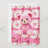 Pink Crocheted Teddy Bear Girl's Baby Shower 招待状 (裏面)