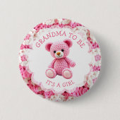 Pink Crocheted Teddy Bear | Grandma to Be 缶バッジ (正面)