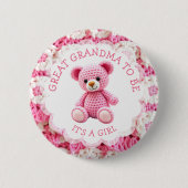 Pink Crocheted Teddy Bear | Great Grandma to Be 缶バッジ (正面)