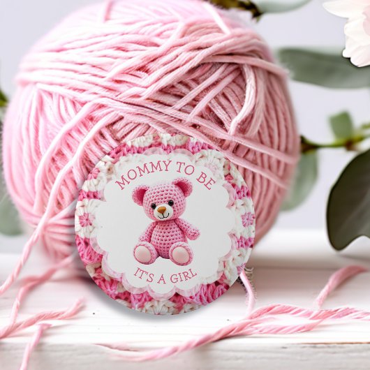 Pink Crocheted Teddy Bear | Mom to Be 缶バッジ
