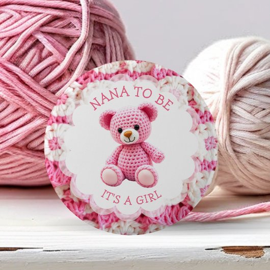 Pink Crocheted Teddy Bear | Nana to Be 缶バッジ