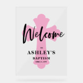  Pink Cross Baptism Welcome Acrylic Sign アクリルサイン (正面)