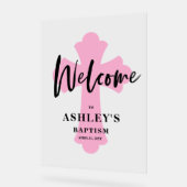  Pink Cross Baptism Welcome Acrylic Sign アクリルサイン (傾斜)