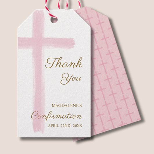 Pink Cross Confirmation Thank You ギフトタグ