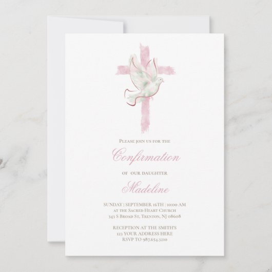 pink cross Holy Spirit Confirmation  招待状 (正面)
