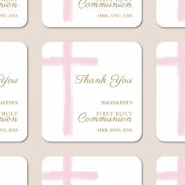 Pink Cross Thank You First Holy Communion スクエアシール