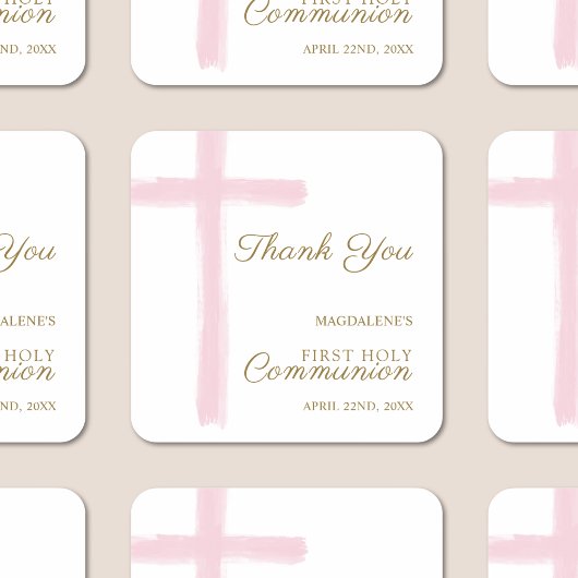 Pink Cross Thank You First Holy Communion スクエアシール