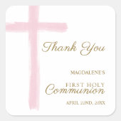 Pink Cross Thank You First Holy Communion スクエアシール (正面)