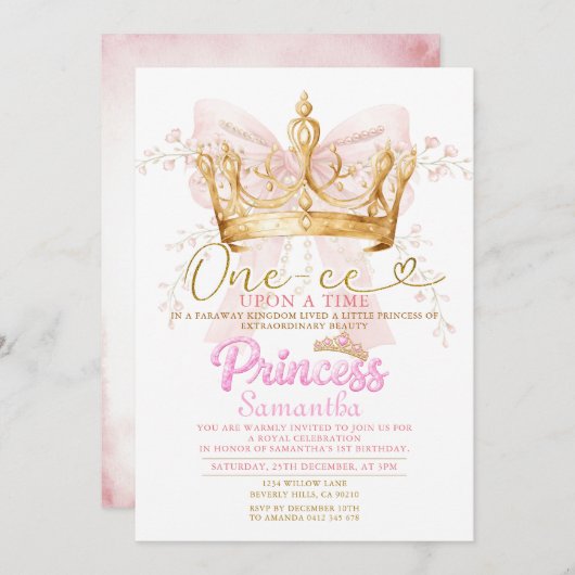 PINK CROWN Princess One-ce Upon a Time Invitation 招待状 (正面/裏面)