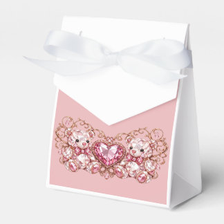Pink Crystal Teddy Bears with Gem Heart フェイバーボックス